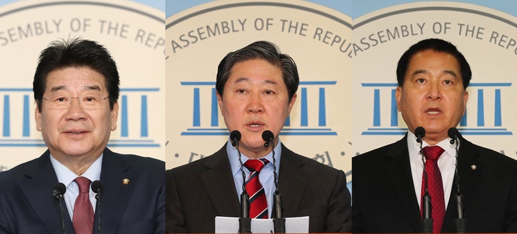 (왼쪽부터) 자유한국당 원내대표 경선에 출사표 던진 강석호, 유기준, 심재철 의원. <사진=뉴시스>